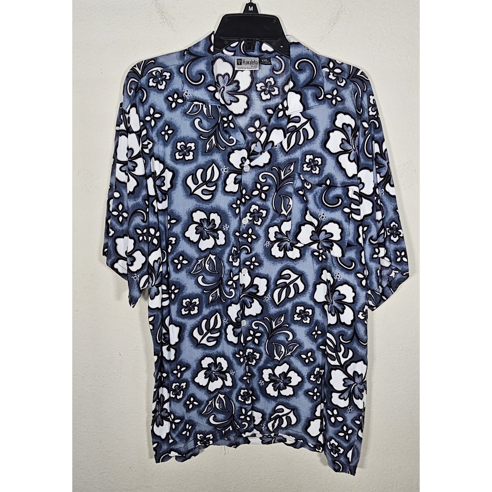Hawaloha Shirt Mens XXL Hawaiian Short Sleeve Blue Button Up Casual Floral